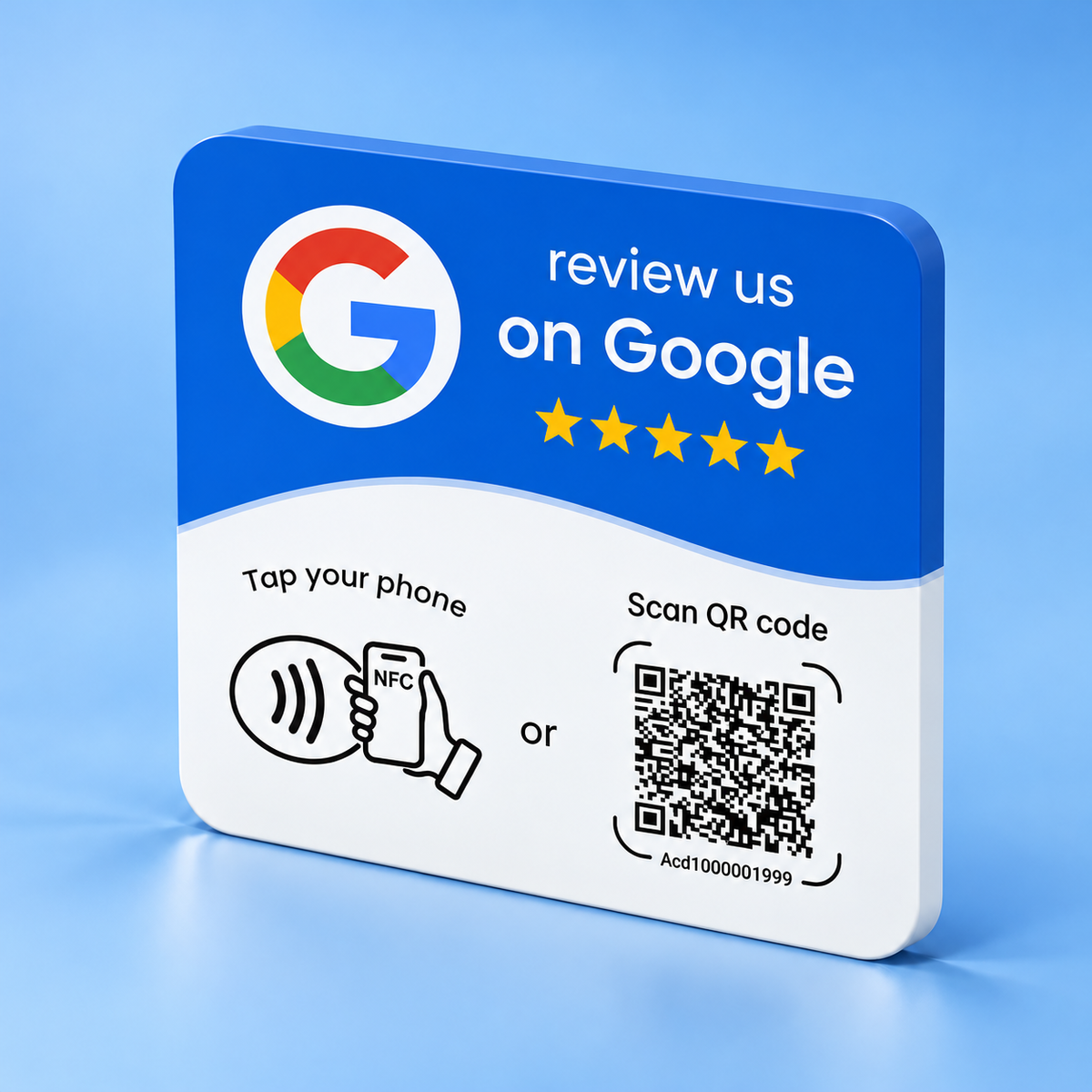 Placa NFC blanca para reseñas de Google con código QR